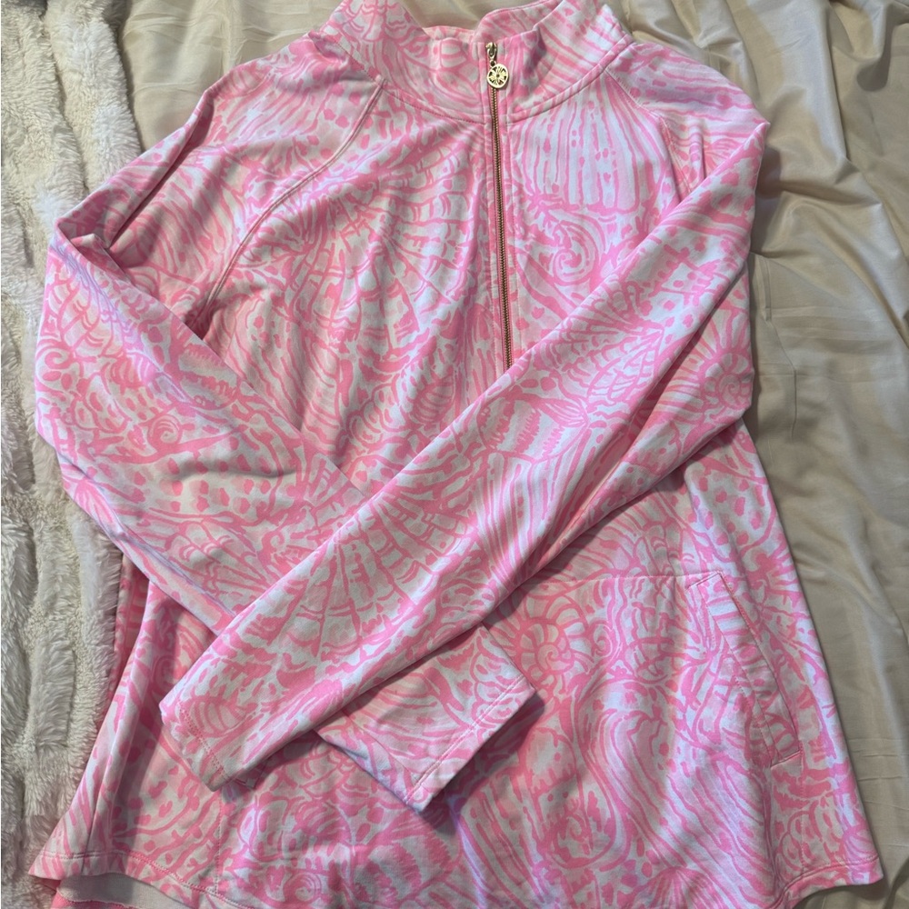 Pink and White Patterned Zip-Up Top